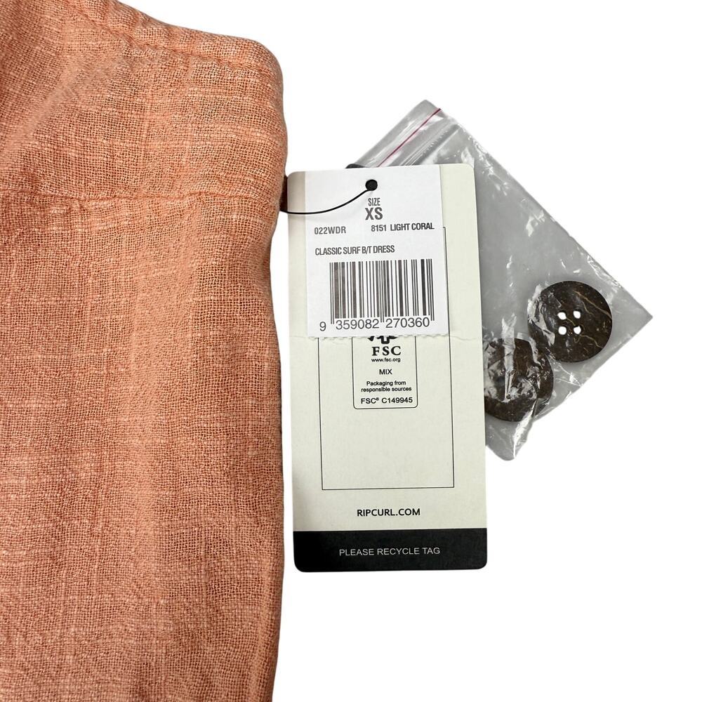 NWT RIP CURL Classic Surf Button Through Dress Size Large Light Coral Size XS - Picture 6 of 9